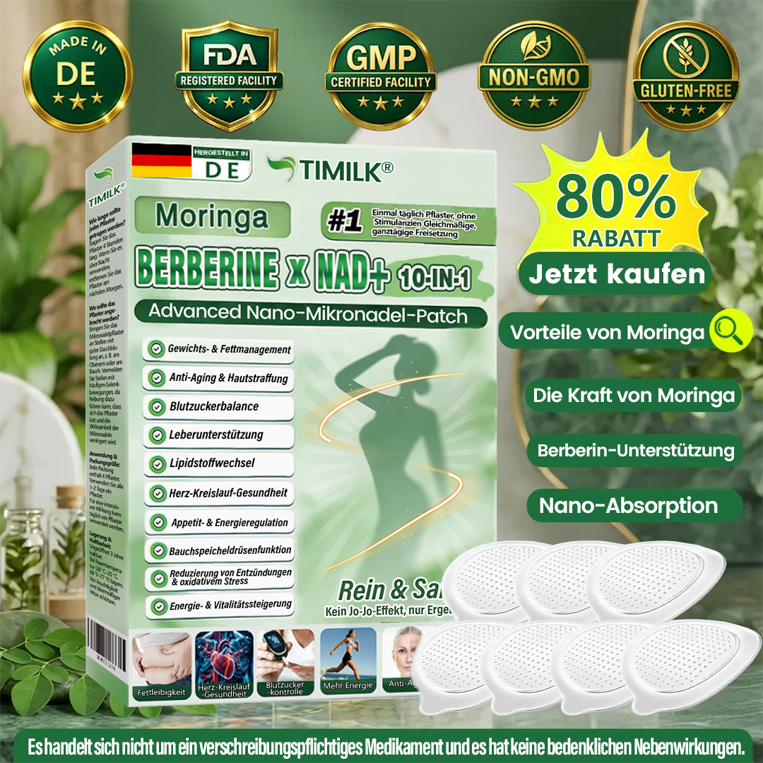 Offizieller Store | ☀️☀️ Timilk® Moringa · Berberin × NAD+ 10-in-1 Advanced Nano-Mikronadel-Patch (Nur einmal täglich anwenden – sichtbare Veränderungen in 7 Tagen)